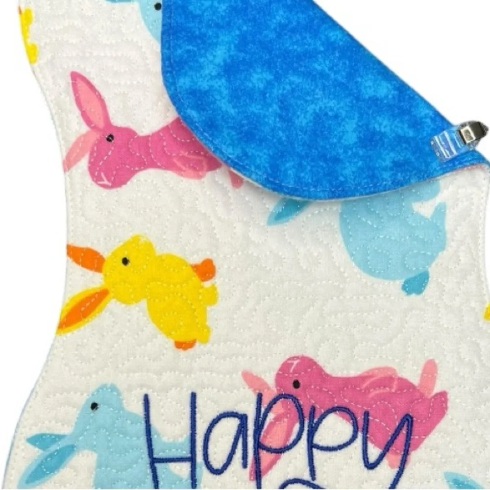 Hand Crafted Flannel Burp Cloth Contoured Padded Fabric Colorful Easter Bunny